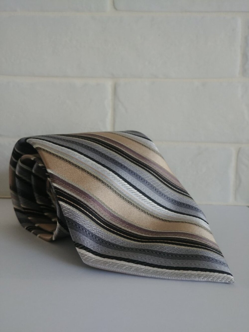 Joseph & Feiss International 100% silk tie striped grey tan stripes